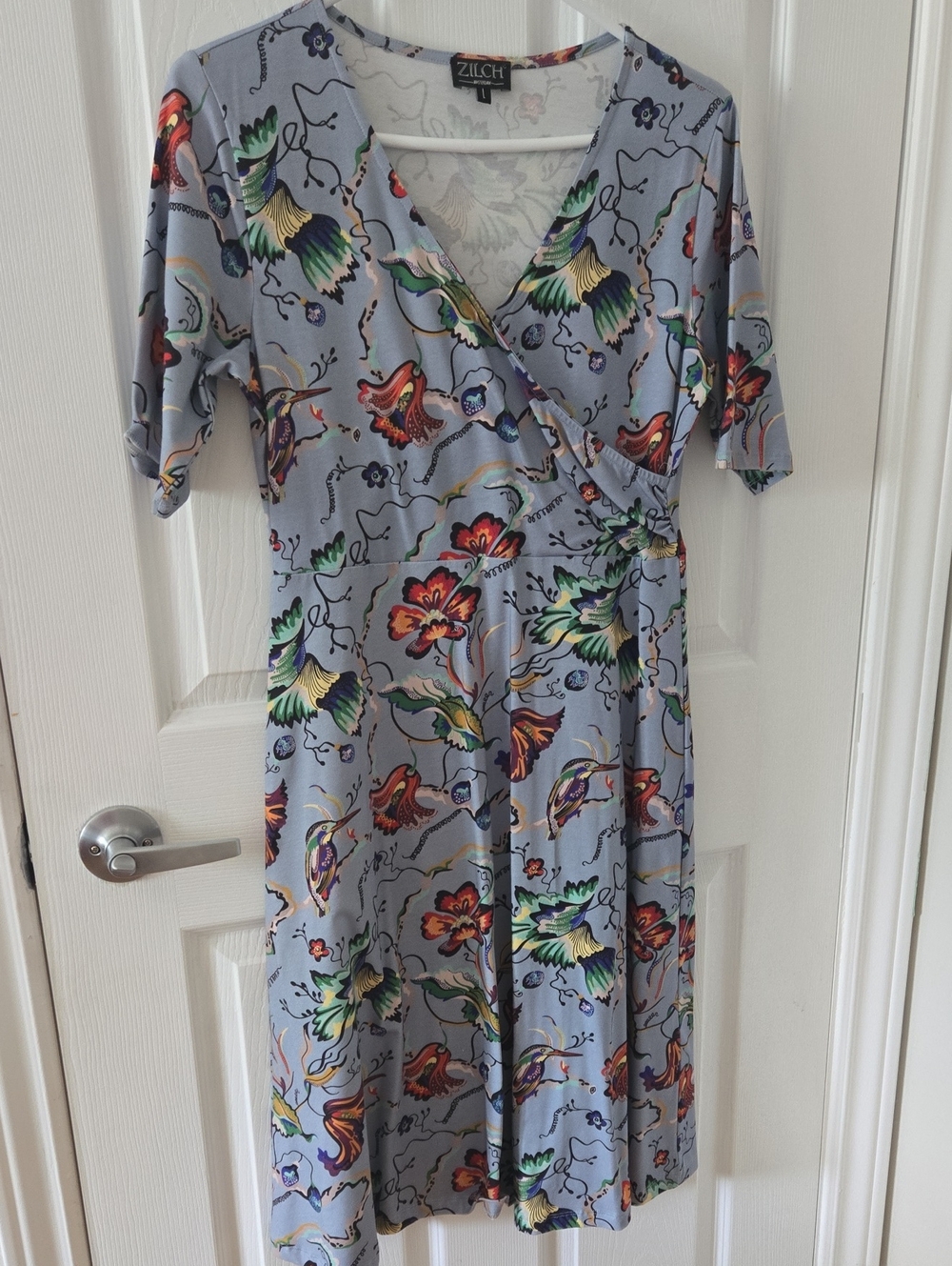 Light Blue Floral Wrap-Style Dress
